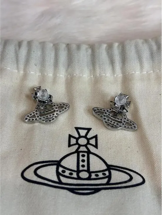 Vivienne Westwood Silver Tone Crystal Orb Stud Earrings - Picture 2 of 2